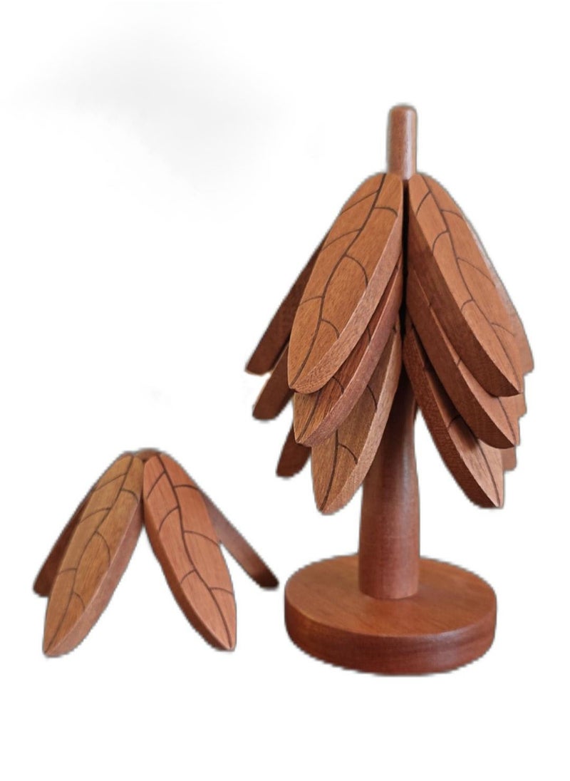 CIMIA 4 PCS Solid Wood Coasters, Christmas Tree Shape with Stand, Heat Resistant Reusable Tea or Coffee Coaster,Coasters for Crafts  - Image 1