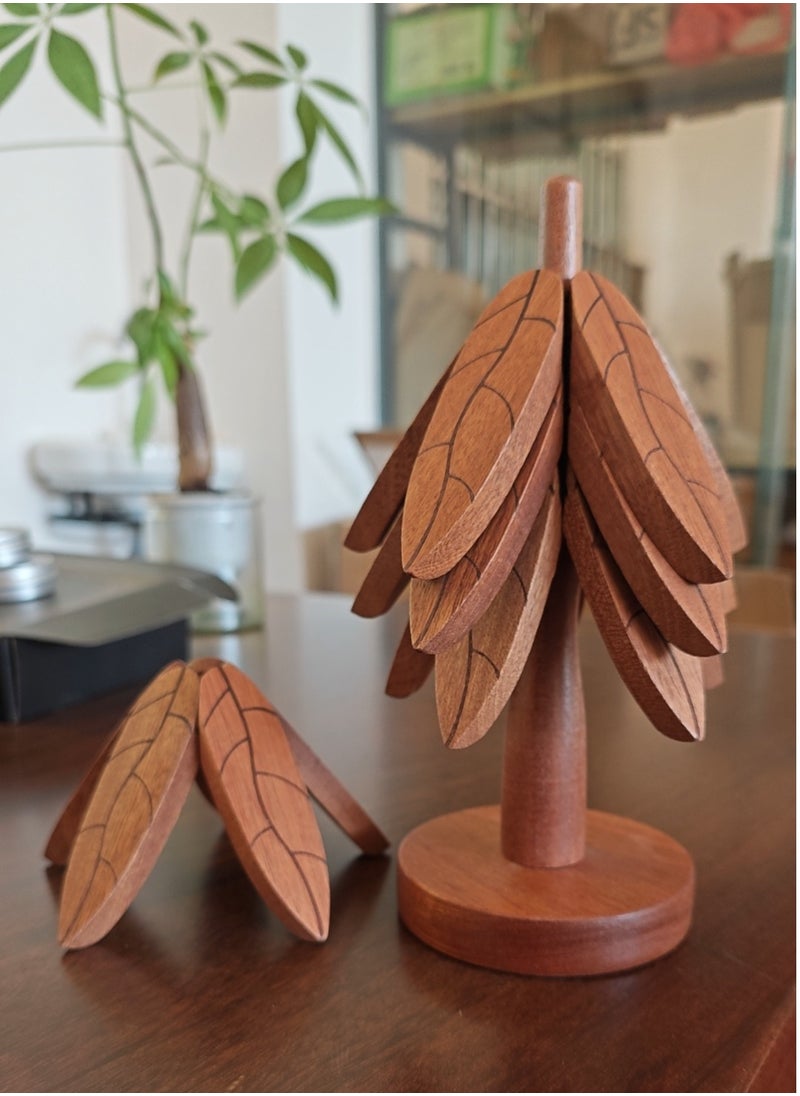 CIMIA 4 PCS Solid Wood Coasters, Christmas Tree Shape with Stand, Heat Resistant Reusable Tea or Coffee Coaster,Coasters for Crafts  - Image 3