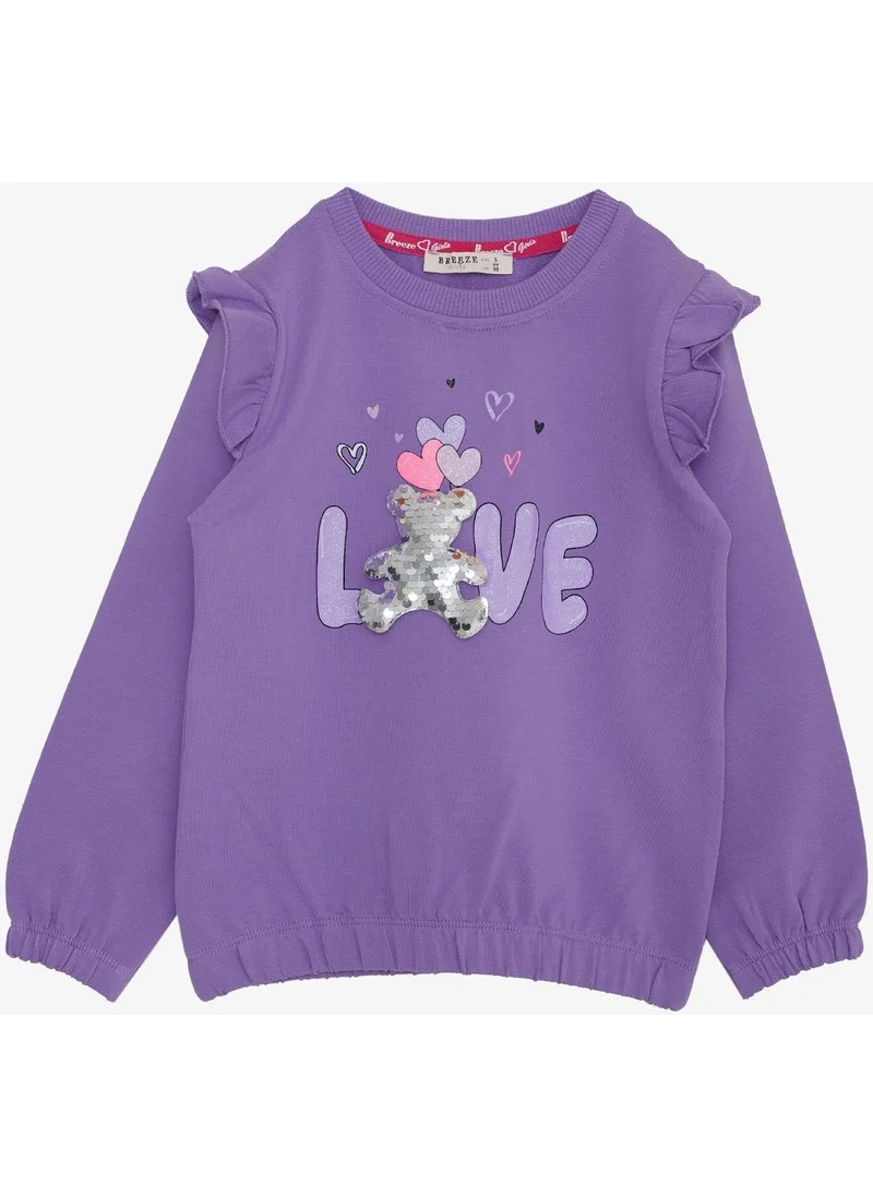 Breeze Girl's Sweatshirt with Sequined Teddy Bear Accessory Glitter Text Based 1.5-5 Years, Purple