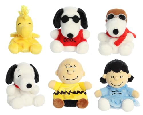 Aurora Peanuts Palm Pal Plush 6 Piece Bundle Charlie Brown Lucy Woodstock Joe Cool Flying Ace and Snoopy 5 inches - Image 1