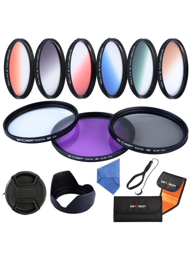 K&F Concept 62mm UV CPL FLD Graduated Filter Lens Accessory 9pcs Filter Kit UV Protector Circular Polarizing Filter + Microfiber Lens Cleaning Cloth + Petal Lens Hood + Filter Bag Pouch  - Image 2