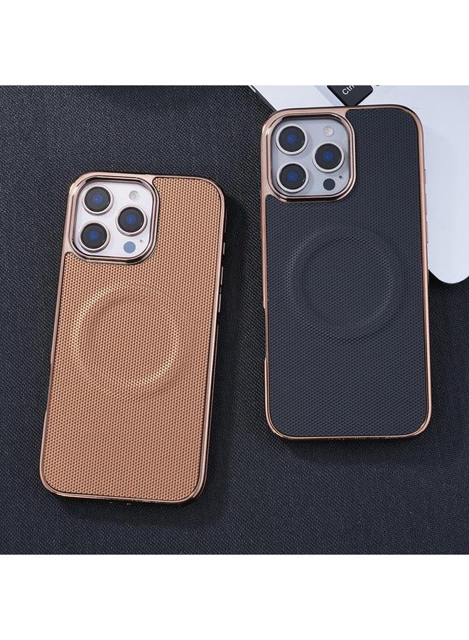 S-TOP Case For iPhone 16 Pro Electroplating Soft Side Sticker Leather MagSafe Phone Case - Image 2
