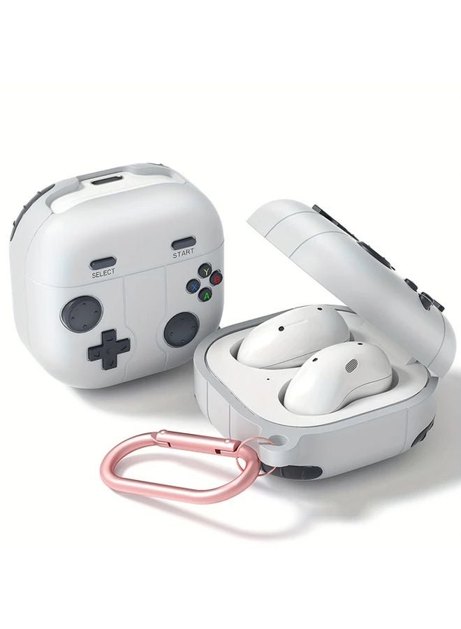 Light Grey Case For Galaxy Buds Live Pro FE 2 With Metal Hook Gaming Style Durable Cover - Image 2