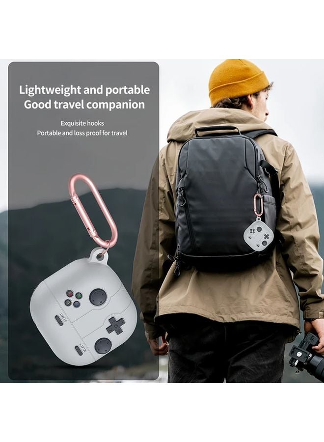 Light Grey Case For Galaxy Buds Live Pro FE 2 With Metal Hook Gaming Style Durable Cover - Image 5