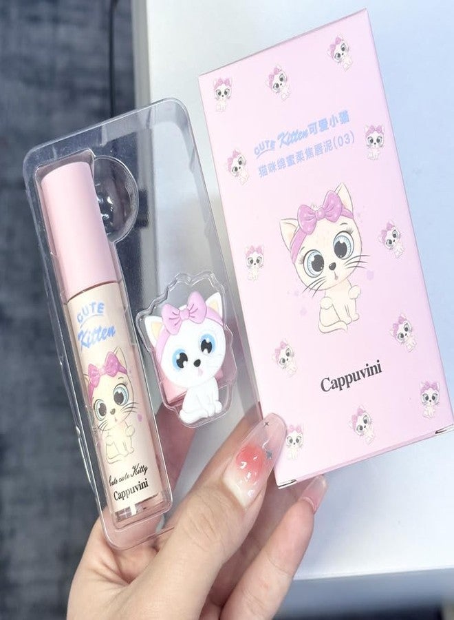 Cappuvini Cute Kitten Honey Soft Lip Mud | Liquid Lipstick with Matte Finish | Featherlight Breathable Lips Color | Clean Girl & Y2K Style Beauty Product | Pink & Peach Color Options | Cute Pastel Kitten Character Cap Design | Fade-Resistant Comfortable Wear | Smooth Gliding Lip Mud for women (03# Chubby, 2.5g) - Image 5