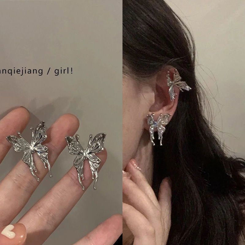 Chic Zircon Clip-on Earrings Set for Women Liquid Butterfly Ear Clip [Pair]]