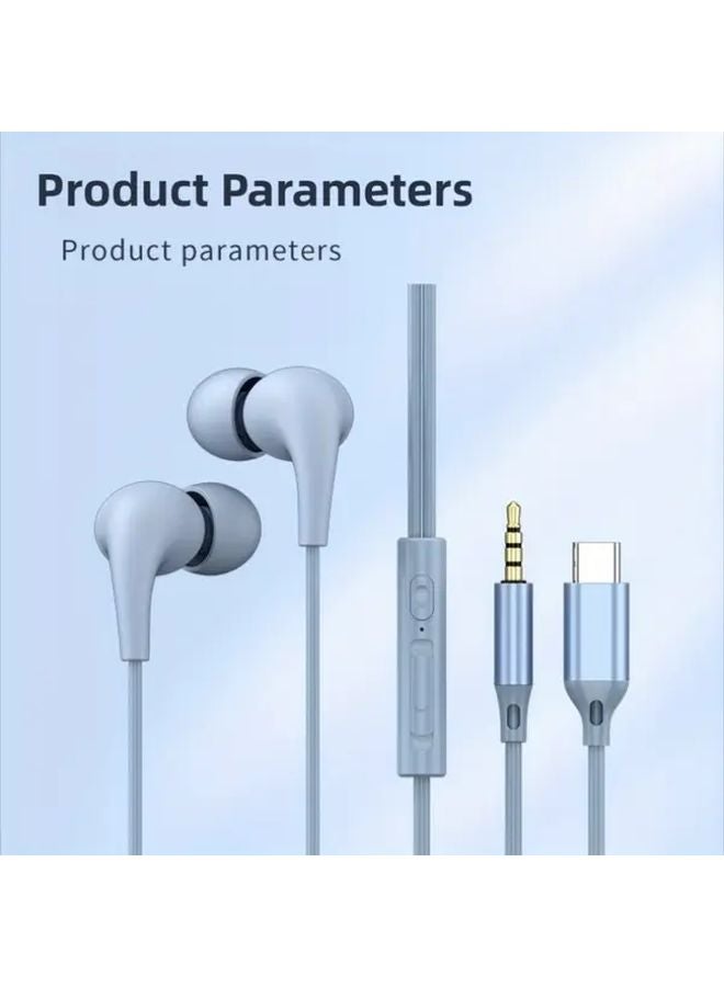 Black 3 5mm Wired Earbuds with Type C Adapter HiFi Bass Stereo Volume Control Mic - Image 2