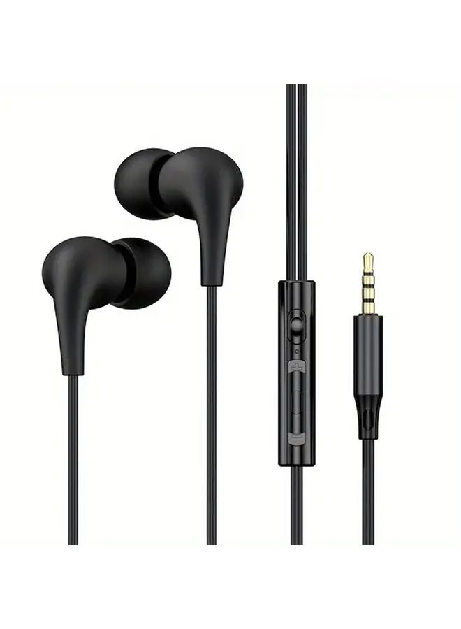 Black 3 5mm Wired Earbuds with Type C Adapter HiFi Bass Stereo Volume Control Mic - Image 1