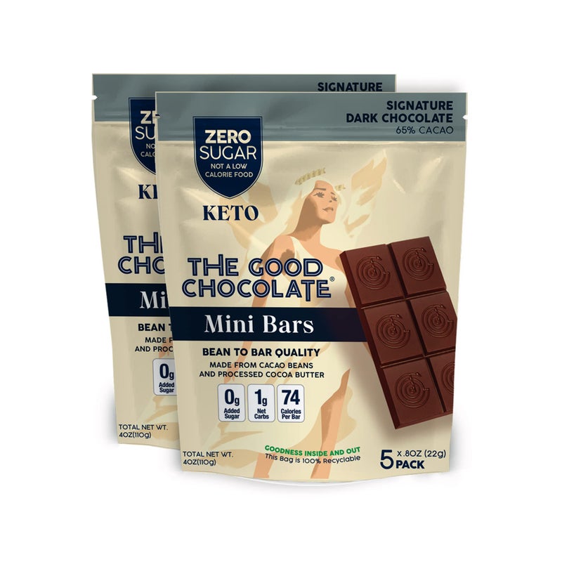 THE GOOD CHOCOLATE - Mini Signature Dark Chocolate Bars with Zero Sugar & Lower Net Carb - Keto Chocolate Bar Offers Lower Calorie Chocolate Candy - All Natural Non-GMO (Pack of 10) - Image 1