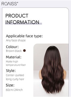 roaiss Long Wavy Brown Black Wig, Women's Middle Parting Natural Soft Synthetic Heat Resistant Hair Wig with Highlights for Wedding Cosplay Party Daily Wear, 60cm (24 inches)  - Image 3