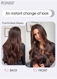 roaiss Long Wavy Brown Black Wig, Women's Middle Parting Natural Soft Synthetic Heat Resistant Hair Wig with Highlights for Wedding Cosplay Party Daily Wear, 60cm (24 inches)  - Image 2