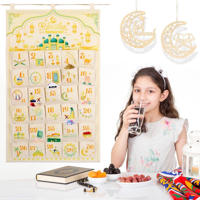 HOWAF Fabric Ramadan Mubarak Advent Calendar (Countdown to Eid), 30 Days Mystery Eid Mubarak Countdown Calendar with 30 Pockets for Eid Mubarak Home Wall Decoration - Image 4