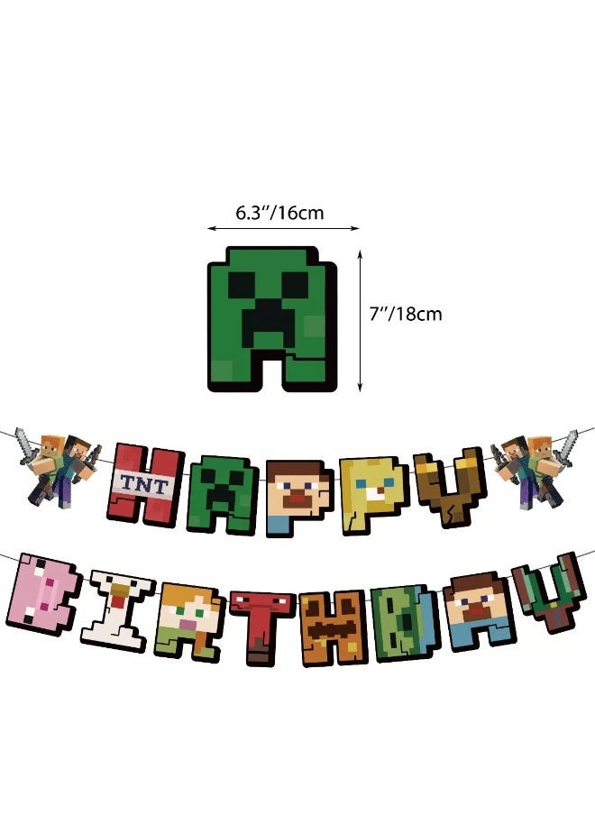 general Minecraft theme birthday Party pull flag tableware layout decoration Pixel Wars dinner plate paper Cup paper towel tablecloth - Image 2