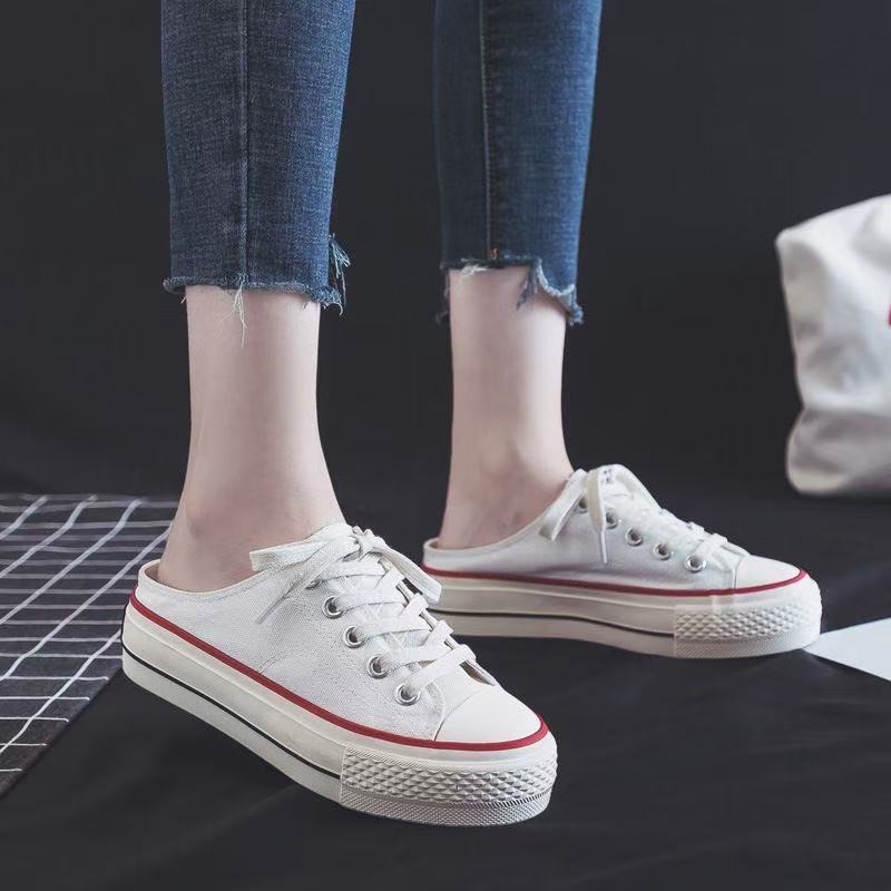 Spring New Low Heel Slip-on Flat Womens Shoes All-match Lazy Half Sandals Womens Summer Fashion Outwear White half drag b205 - Image 1