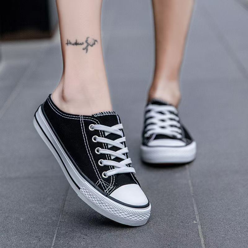 Spring New Low Heel Slip-on Flat Womens Shoes All-match Lazy Half Sandals Womens Summer Fashion Outwear White half drag b205 - Image 2