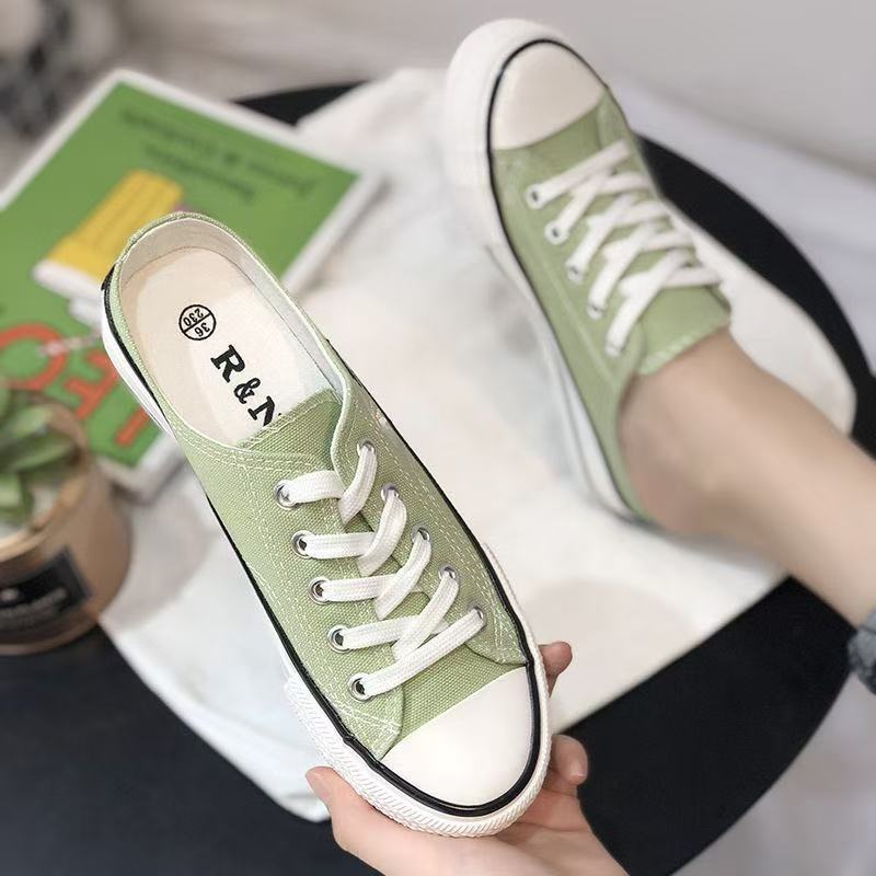 Spring New Low Heel Slip-on Flat Womens Shoes All-match Lazy Half Sandals Womens Summer Fashion Outwear White half drag b205 - Image 5