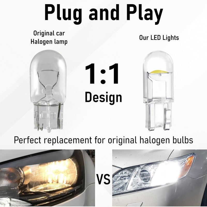 KASTWAVE Demand fit global economical quality 30 PCS 194 LED Bulbs, 168 2825 W5W T10 Wedge COB LED, 6000K White License Plate, Interior Dashboard Light, Error-Free, Waterproof for Car Dome, License Plate, Parking Lights Personal & public compatible - Image 2