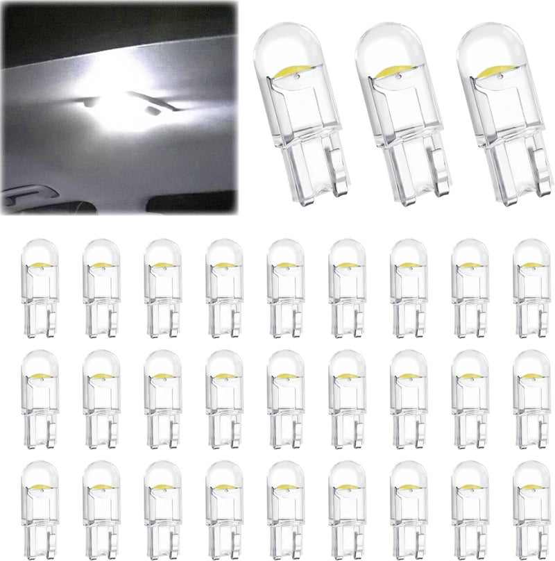 KASTWAVE Demand fit global economical quality 30 PCS 194 LED Bulbs, 168 2825 W5W T10 Wedge COB LED, 6000K White License Plate, Interior Dashboard Light, Error-Free, Waterproof for Car Dome, License Plate, Parking Lights Personal & public compatible - Image 1