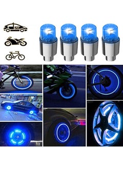 Bicycle Wheel Light, Blue LED Tire Valve Stem Neon Light Bulb Waterproof Tire Light Valve Light Spoke Flash for Cars, Motorcycles, Bicycles and Other Valve Cover Accessories (4 Pieces)