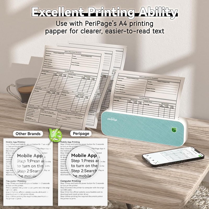 PeriPage A40 Thermal Portable Printer, Supports 8.26"x11.69" US Letter, Wireless Inkless Bluetooth Mobile Travel Printer, Compatible with Android and iOS, Prints Documents, Tattoo Paper, Photos(Blue) - Image 5