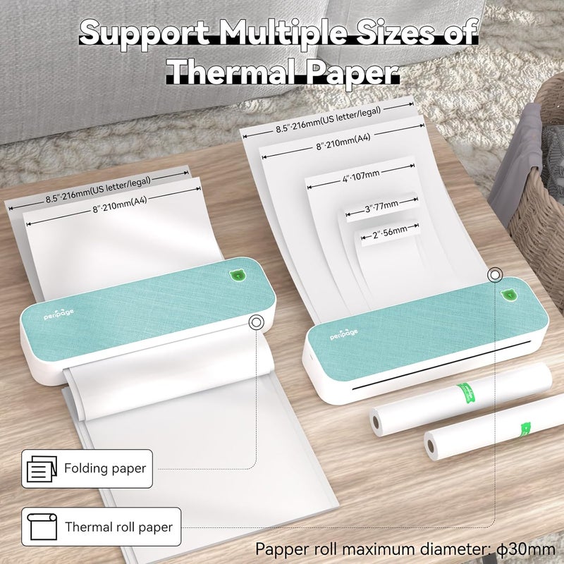 PeriPage A40 Thermal Portable Printer, Supports 8.26"x11.69" US Letter, Wireless Inkless Bluetooth Mobile Travel Printer, Compatible with Android and iOS, Prints Documents, Tattoo Paper, Photos(Blue) - Image 2