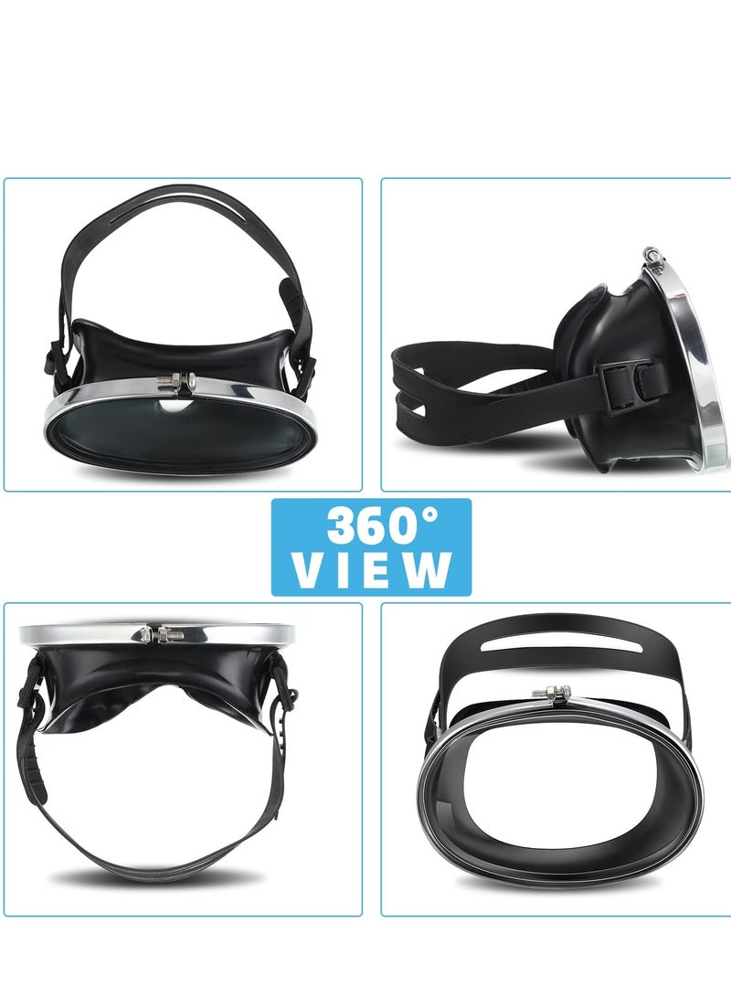 2 Pcs Oval Shape Scuba Diving Mask Classic Freediving Mask Retro Oval Anti Fog Tempered Glass Lens Stainless Steel Silicone Diving Goggles for Adults Men Women Spearfishing Snorkeling Swimming Black
