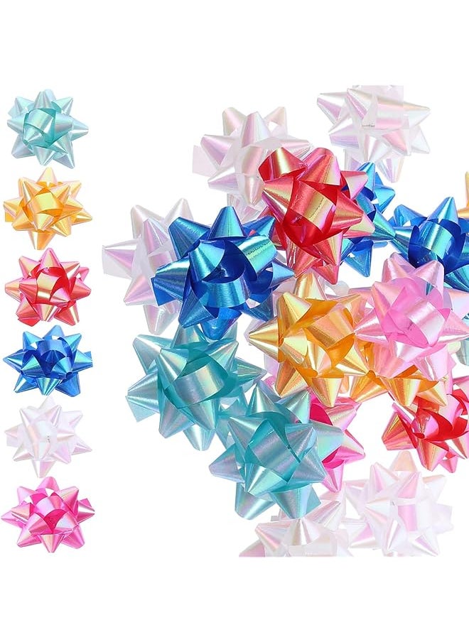 The Bros 100Pcs Pull Bows 2 Inch Star Ribbon Bows Present Pull Bow Gift Wrapping Bows for Christmas Bows Baskets Wine Bottles Gifts Decoration Anniversary Party Mixed Color  - Image 1