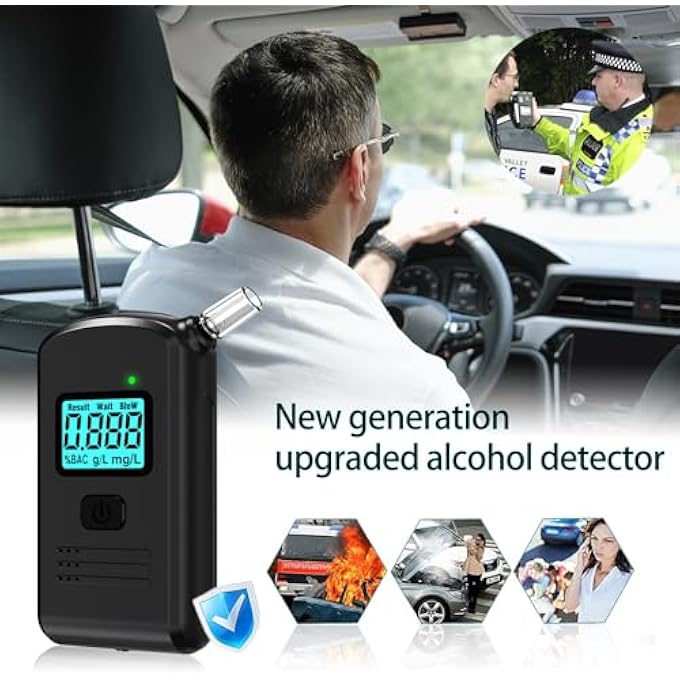 rayihni Alcohol Breathalyzer Tester UK,Portable Alcohol Tester with 20 Mouthpieces, Professional Alcohol Breath Tester with Digital Blue LCD Display for Home Personal Professional Use - Image 3