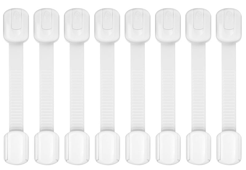 define essentials Child Safety Cabinet Locks, 8-Pack, Easy Install with 3M Adhesive, No Screws or Drilling, Multi-Purpose Latches for Cabinets, Drawers, Doors, Kitchen, Ovens, Toilets - Image 1