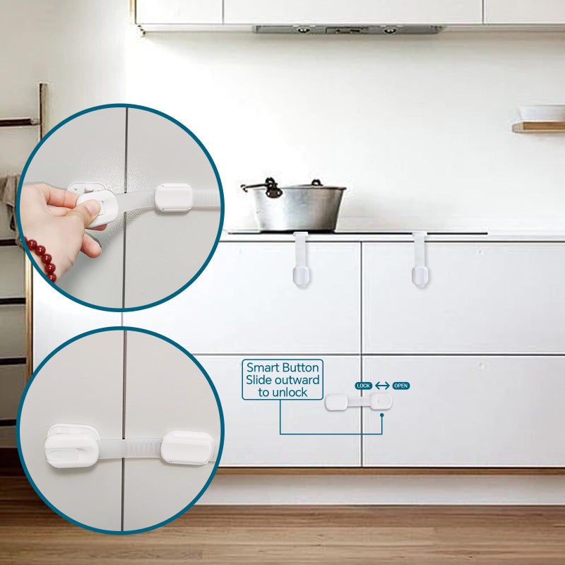 define essentials Child Safety Cabinet Locks, 8-Pack, Easy Install with 3M Adhesive, No Screws or Drilling, Multi-Purpose Latches for Cabinets, Drawers, Doors, Kitchen, Ovens, Toilets - Image 5