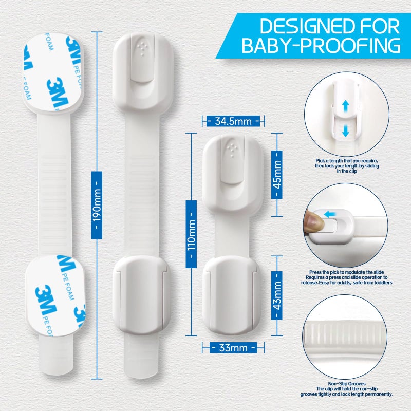 define essentials Child Safety Cabinet Locks, 8-Pack, Easy Install with 3M Adhesive, No Screws or Drilling, Multi-Purpose Latches for Cabinets, Drawers, Doors, Kitchen, Ovens, Toilets - Image 4