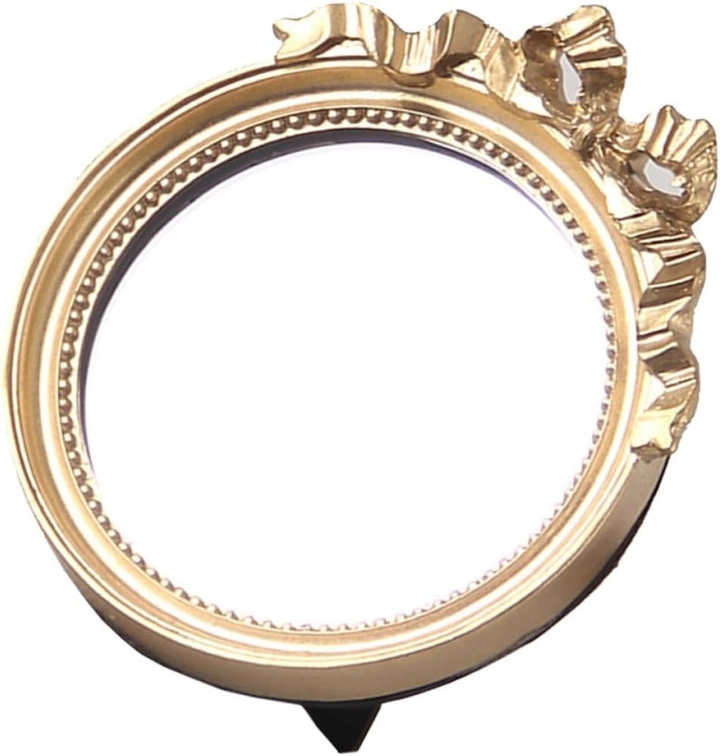LABRIMP Circular Small Bowknot Makeup Mirror, Portable Handheld Women’s Resin Mirror for Travel and Daily Makeup Use, Gold Color - Image 1