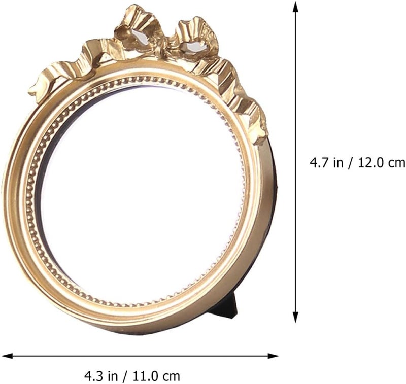 LABRIMP Circular Small Bowknot Makeup Mirror, Portable Handheld Women’s Resin Mirror for Travel and Daily Makeup Use, Gold Color - Image 2