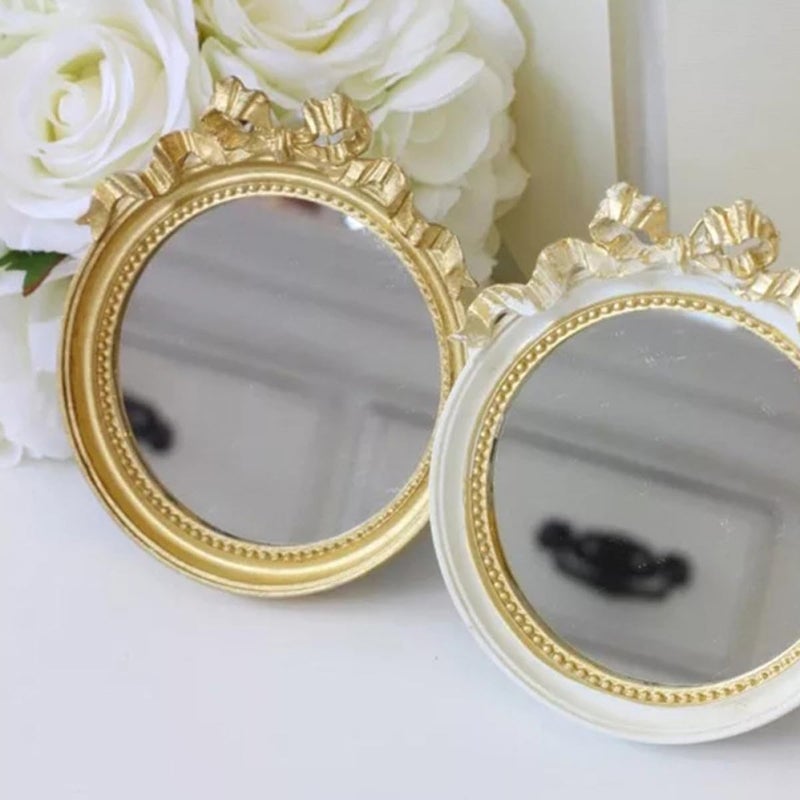 LABRIMP Circular Small Bowknot Makeup Mirror, Portable Handheld Women’s Resin Mirror for Travel and Daily Makeup Use, Gold Color - Image 5