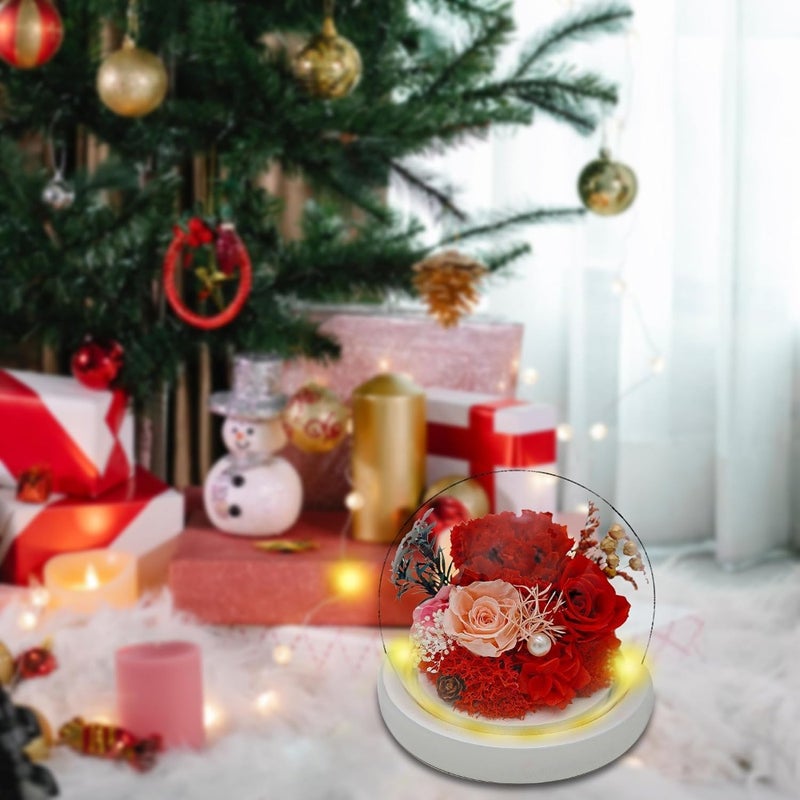 Forever Flowers, Preserved Roses, Elegant, Unique Floral Gift with LED for Valentine's Day, Birthday, Anniversary, Ideal Present to send Love for Women Red Carnation, Pink Rose, Red Rose - Image 2