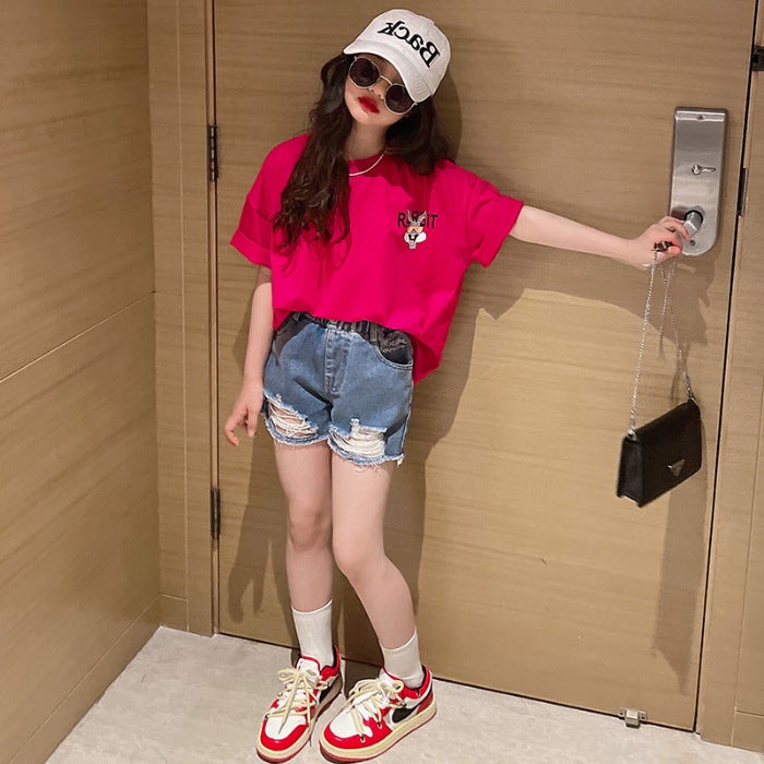 Boys And Girls Short-Sleeved Cotton T-Shirt 2025 Summer Loose Top Mid-Large Children'S Printed Children'S Half-Sleeved T-Shirt - Image 1