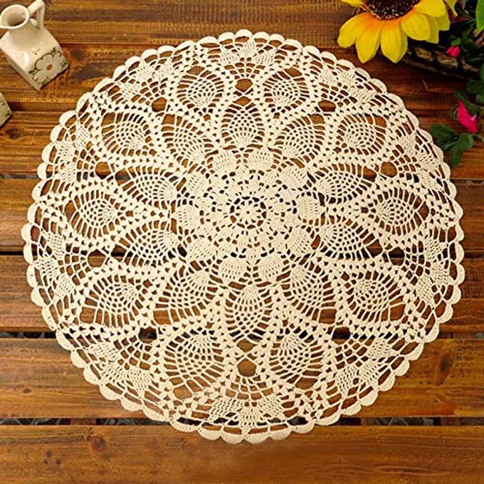Laivigo New Handmade Crochet Lace Round Table Cloth Doilies Doily,24 Inch,Beige - Image 1