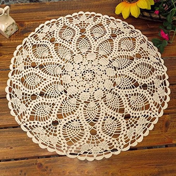 Laivigo New Handmade Crochet Lace Round Table Cloth Doilies Doily,24 Inch,Beige - Image 2