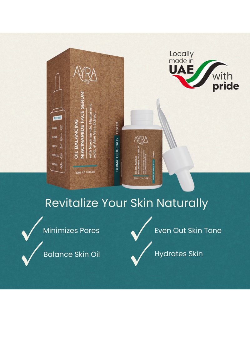 Ayra Organic - Ayra Organic Oil Balancing Niacinamide Face Serum – 30ml | With Hyaluronic Acid & Aloe Vera Extract | Organic & Eco-Friendly Skincare | Ideal for Acne-Prone & Oily Skin - Image 1