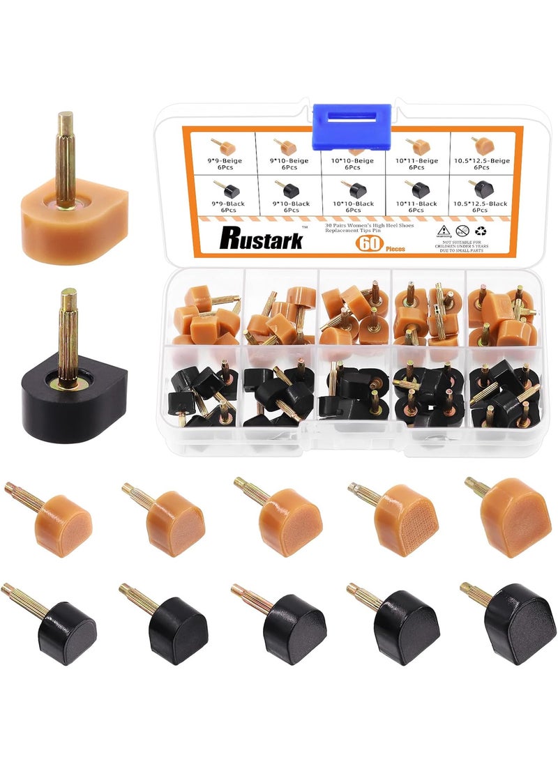 Rustark 30 Pairs High Heel Replacement Tips U Shaped Heel Repair Caps, Shoes Heel Replacement Tips Pin High Heel Repair Tool for Repairing High Heel Shoes 