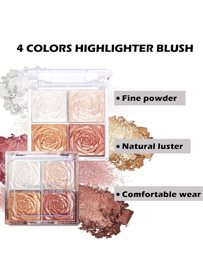 CmaaDu Blush And Highlighter Palette, 4 Colors Metallic Shimmer Shadow Powder, Illuminator Makeup Set For Shading, Highlighting And Defining The Face, Long Lasting Highlighter Makeup - Image 4