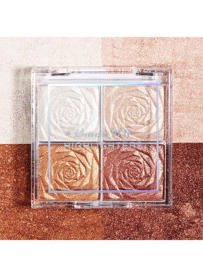 CmaaDu Blush And Highlighter Palette, 4 Colors Metallic Shimmer Shadow Powder, Illuminator Makeup Set For Shading, Highlighting And Defining The Face, Long Lasting Highlighter Makeup - Image 2