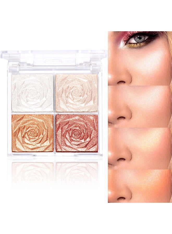 CmaaDu Blush And Highlighter Palette, 4 Colors Metallic Shimmer Shadow Powder, Illuminator Makeup Set For Shading, Highlighting And Defining The Face, Long Lasting Highlighter Makeup - Image 1