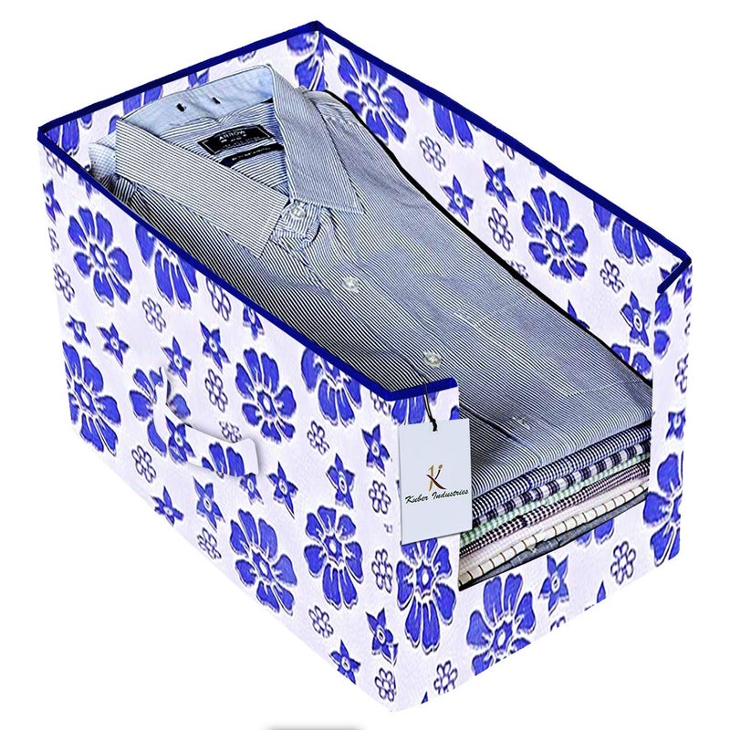 Kuber Industries Flower Printed Non Woven Shirt Stacker Wardrobe Organizer Set Royal Blue CTKTC035009 - Image 4