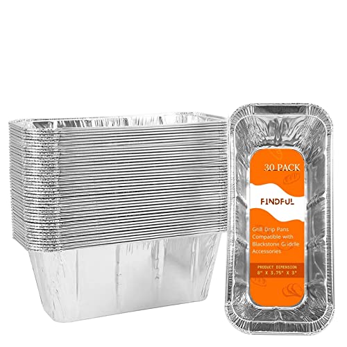 Findful 30-Pack Blackstone Griddle Accessories Drip Pan Liners, Aluminum Foil Pan Disposable for 17" 22" 28" 36" Blackstone Griddle Drip Tray Holder Grill Rear Grease Catcher Cup Liners - Image 1