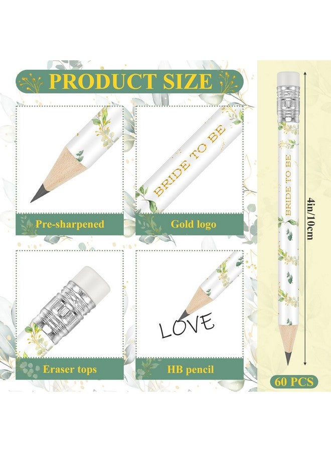 Teling 60 Pcs Bridal Shower Half Pencils Bulk 4 Inch Greenery Wedding Pencils Pre Sharpened Golf Pencils With Eraser Mini Pencils Short Bridal Pencils For Wedding Party Game School Classroom Presents - Image 2