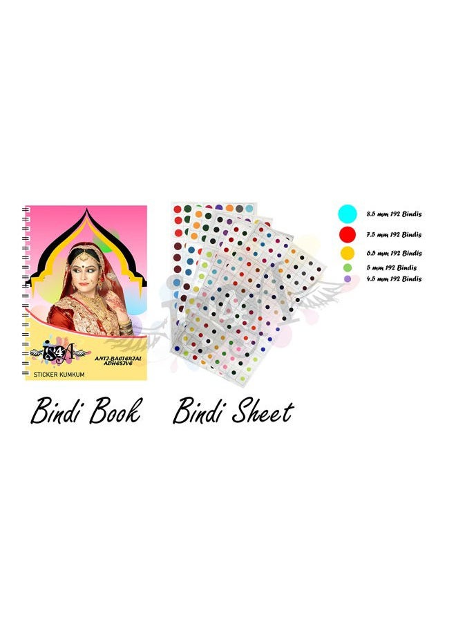 IS4A 960 Multicolored Bollywood Forehead Stickers Adhesive Body Jewelry 10 Page Book of Different Sized Tattoo Bindi Round Dot (Multi-color) - Image 3