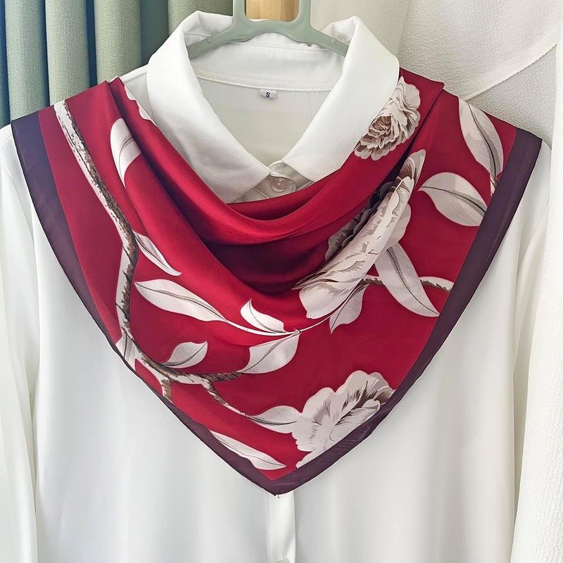 FONYVE Silk Feeling Scarf Medium Square Satin Head Scarf for Women 27.5 × 27.5 inches - Image 5