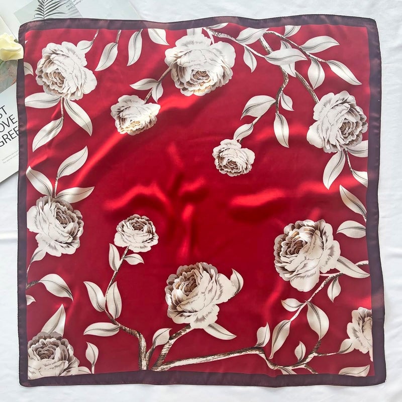 FONYVE Silk Feeling Scarf Medium Square Satin Head Scarf for Women 27.5 × 27.5 inches - Image 2