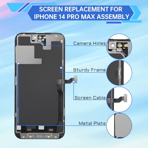 DGSCSMY لاستبدال شاشة آيفون 14 برو ماكس 6.7" LCD عرض رقمي 3D لمسة لاصق مقاوم للماء ملصق مجموعة أدوات إصلاح كاملة A2894 A2651 A2893 A2896 A2895 - Image 3